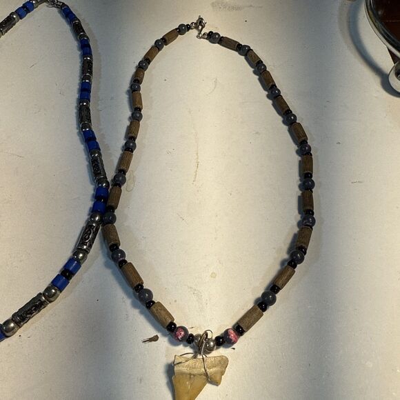 Shark Tooth Pendant Beaded Necklaces Bundle Of Three (3) 1@18” 2@16” Used Fair - Picture 4 of 12